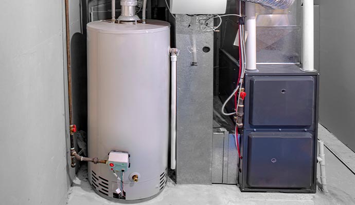 Hot water heater leak cleanup services addressing water damage.