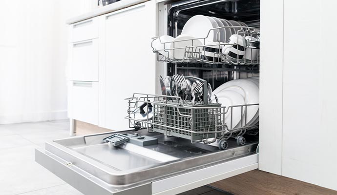 open dishwasher in kitchen