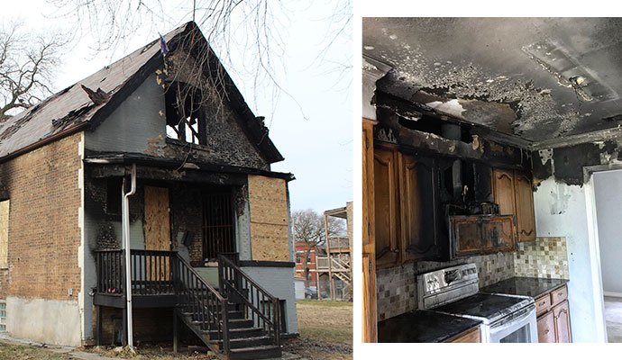 Fire damage house and wall cabinet