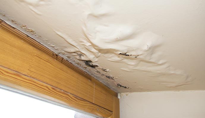 Roof leak water damage restoration service